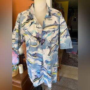 Guy Harvey Cotton Shot sleeve Sport-fishing Blue Marlin Button Down